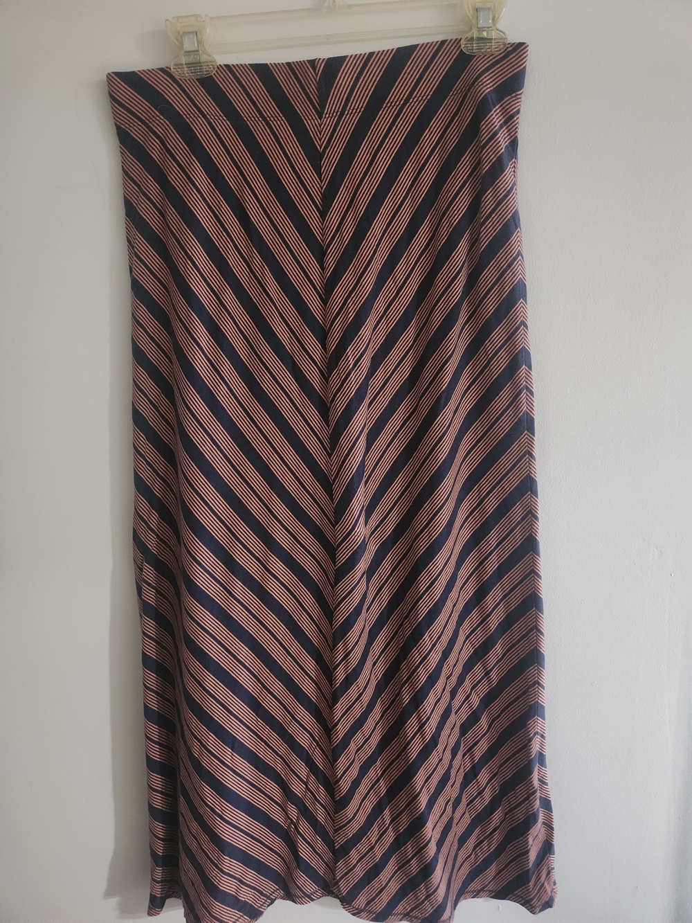 Source Unknown Navy and Pink Striped Maxi Skirt